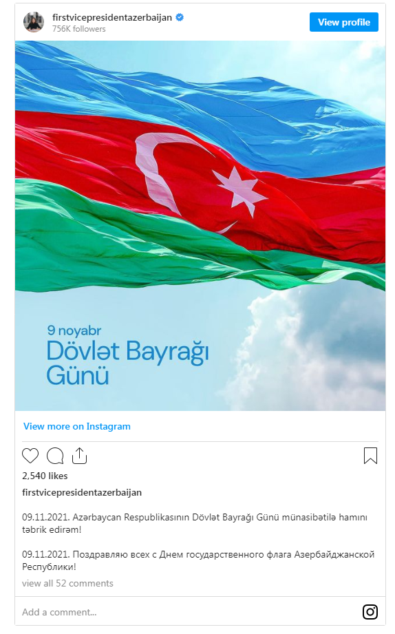 Mehriban Əliyevadan Bayraq Günü TƏBRİKİ- FOTO