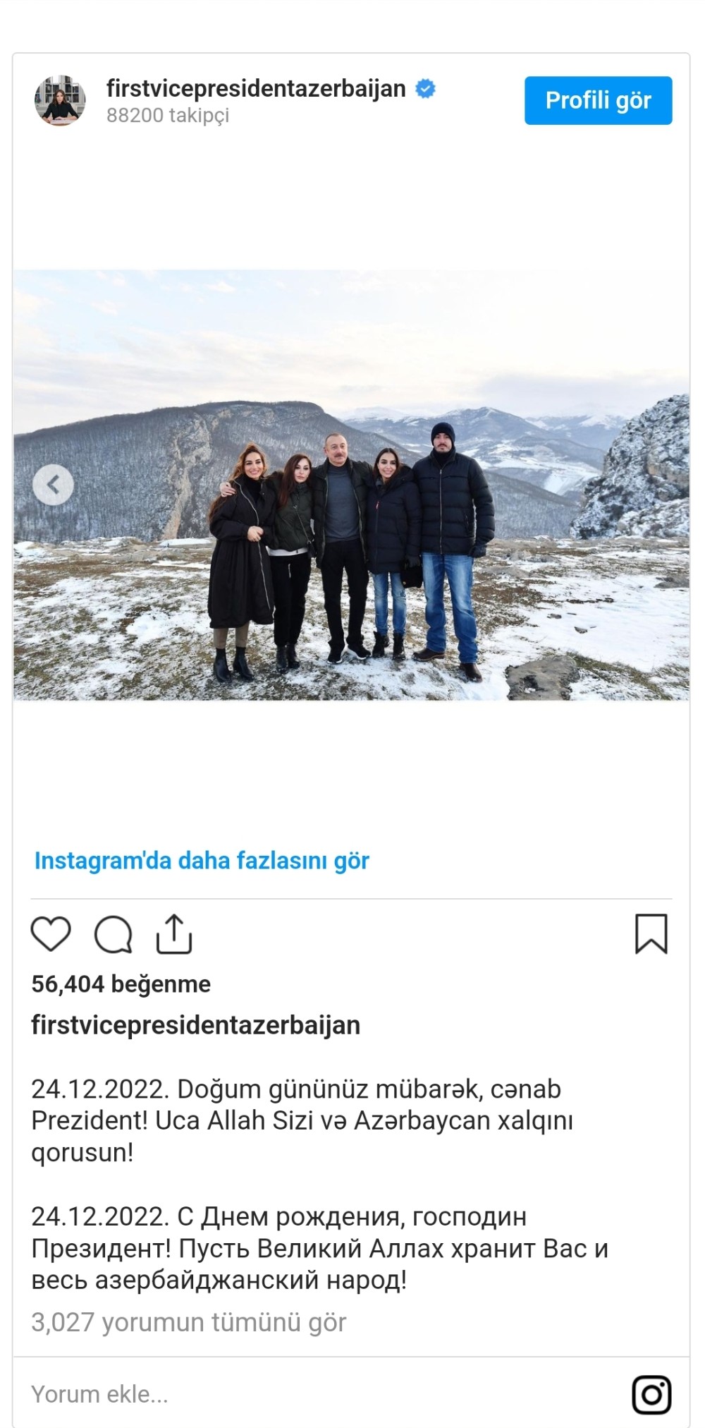 Mehriban Əliyevadan Prezident İlham Əliyevin doğum günü ilə bağlı paylaşım