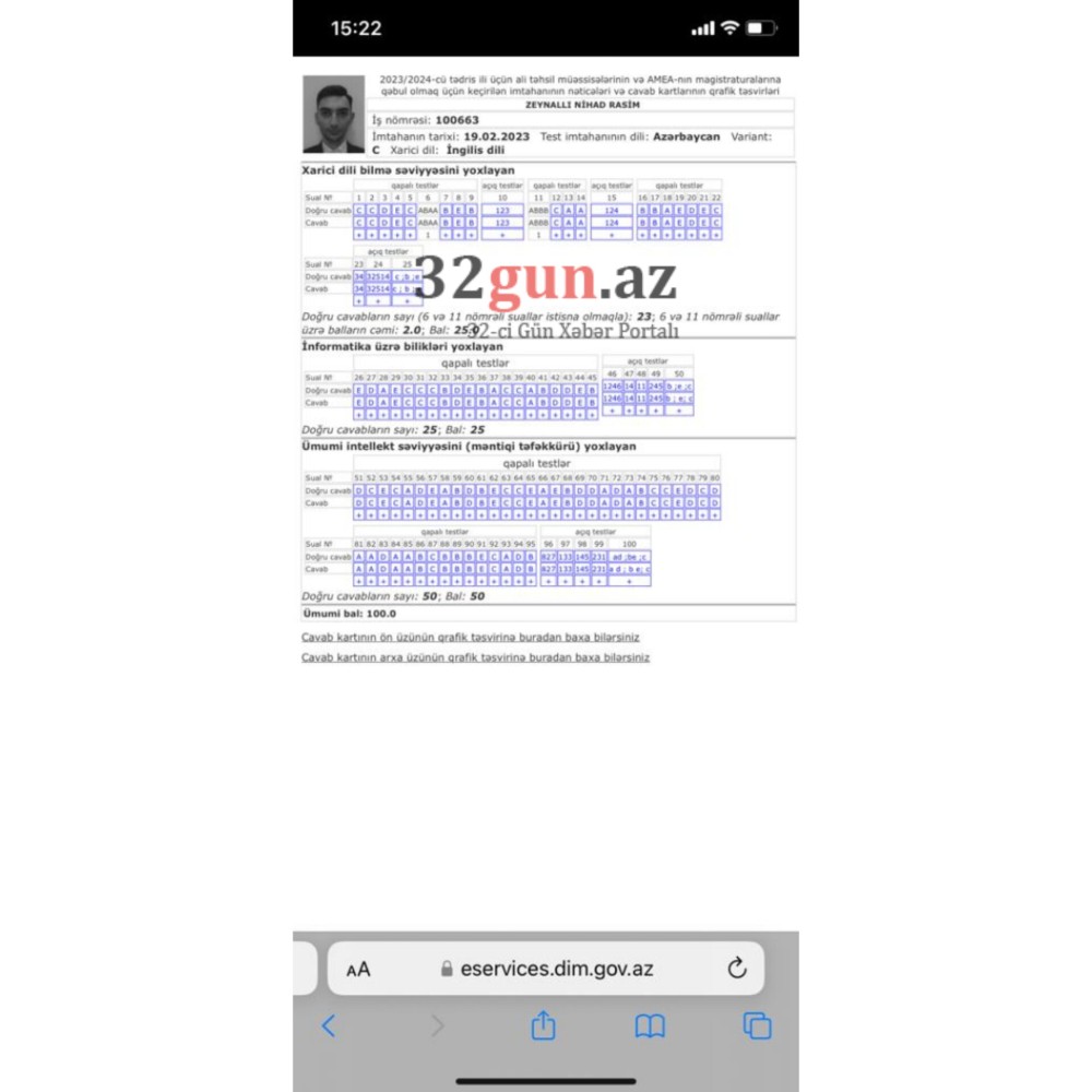 Magistraturaya qəbul imtahanında REKORD NƏTİCƏ- 100 bal TOPLADI (FOTO)