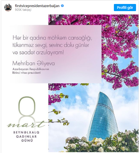 Mehriban Əliyevadan 8 Martla bağlıPAYLAŞIM