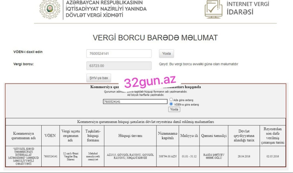"Göygöl Kənd Təsərrüfatı İstehsalat Müəssisəsi"nin direktoruna “stop” qoyuldu- Vergi borcuna görə