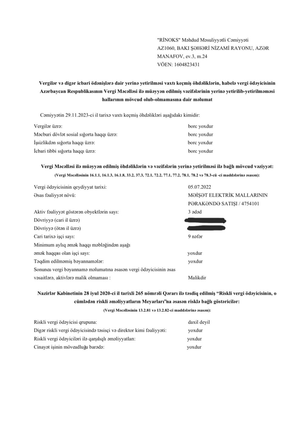 Kliniki Uroloji Xəstəxananın tenderində qalib olan şirkətdən AÇIQLAMA- Vergi borcu ilə bağlı