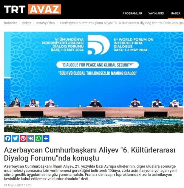 Türkiyə mediası İlham Əliyevin Forumdakı açıqlamalarından yazdı(FOTOLAR)