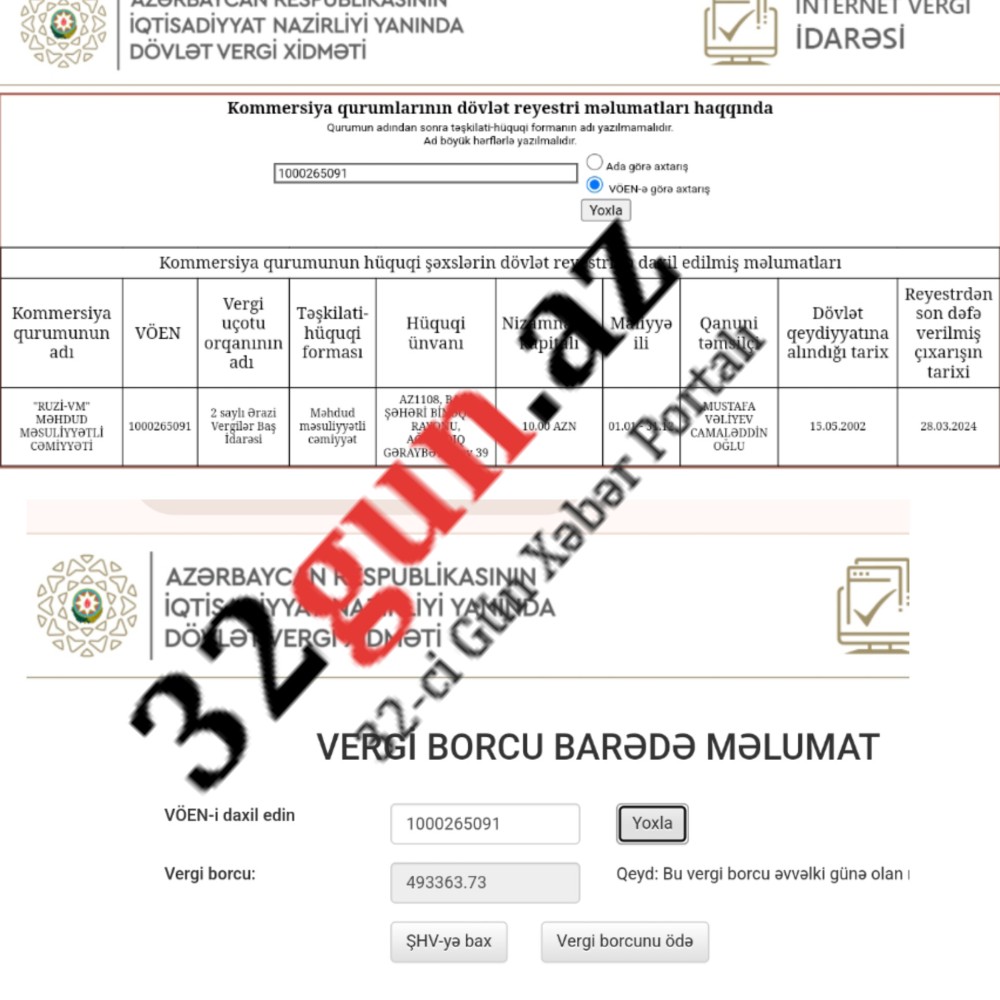 Yarım milyon manat vergi borcu olan "RUZİ-VM" şirkətiDVX-nin Baş İdarəsini məhkəməyə verdi