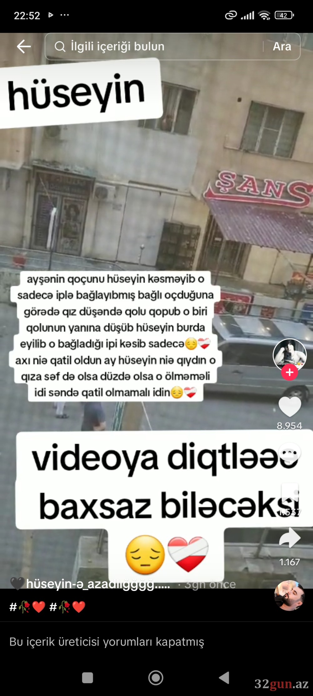 Həyat yoldaşını binadan ataraq öldürən Hüseynə "azadlıq" istəyən kimdir?(Şok GÖRÜNTÜLƏR)