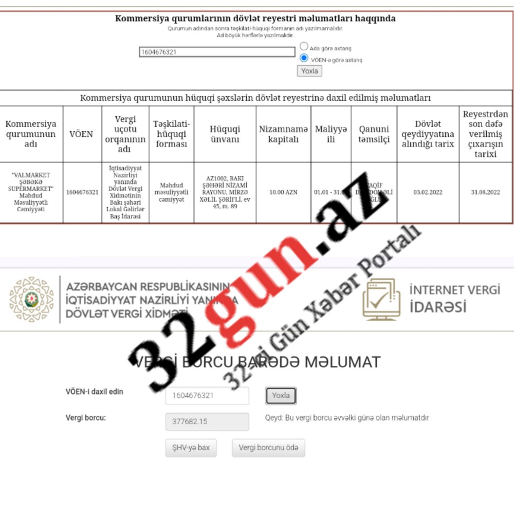 "Valmarket Şəbəkə Supermarket" dövlətə külli miqdarda vergi borcu üzə çıxdı -SAHİBİ GÖRÜN KİMDİR /FOTOFAKT