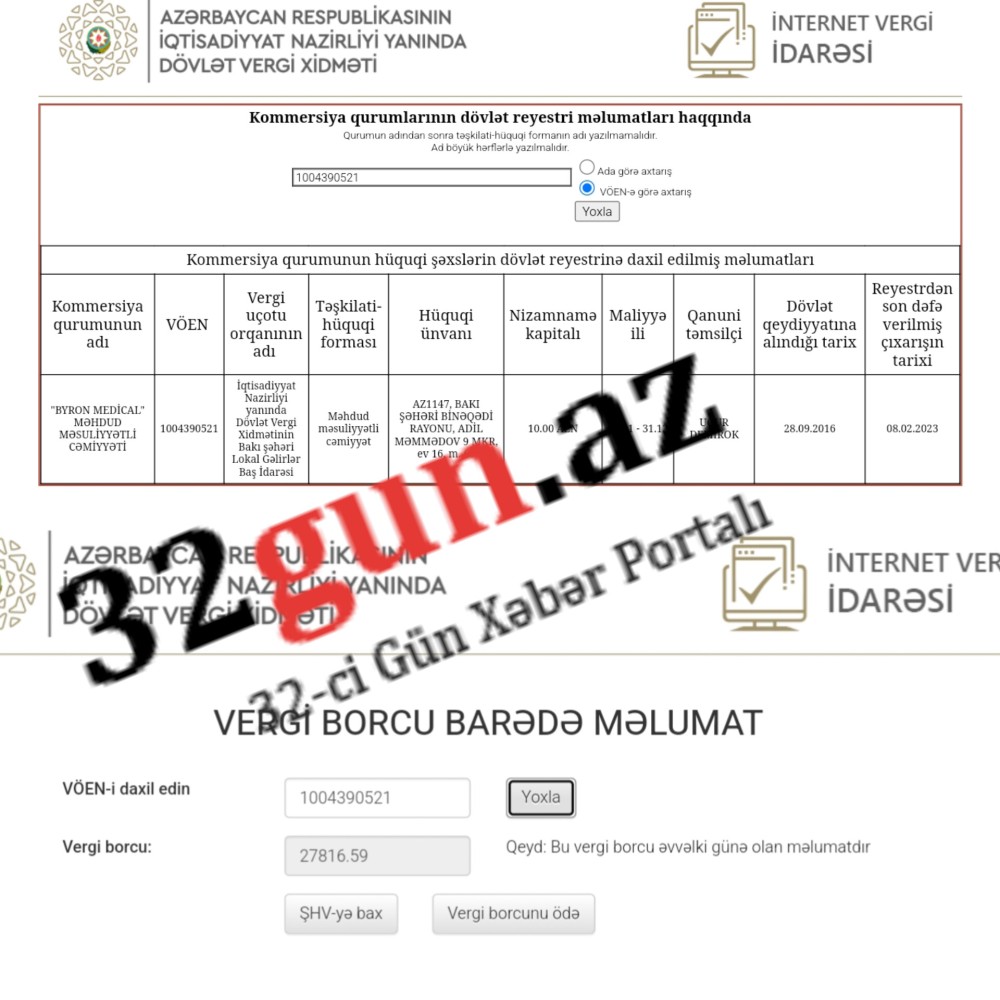 "Byron Medical"ın dövlətə vergi borcu üzə çıxdı