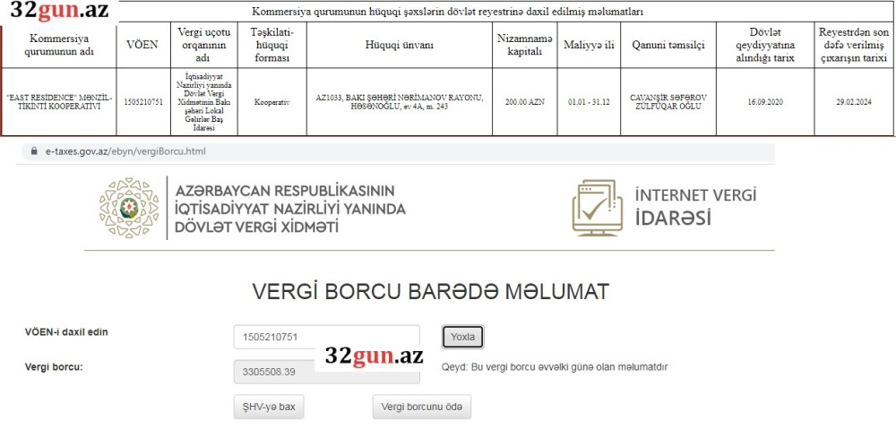 "EAST RESİDENCE"-ın külli miqdarda vergi borcu- 3 milyondan çoxdur