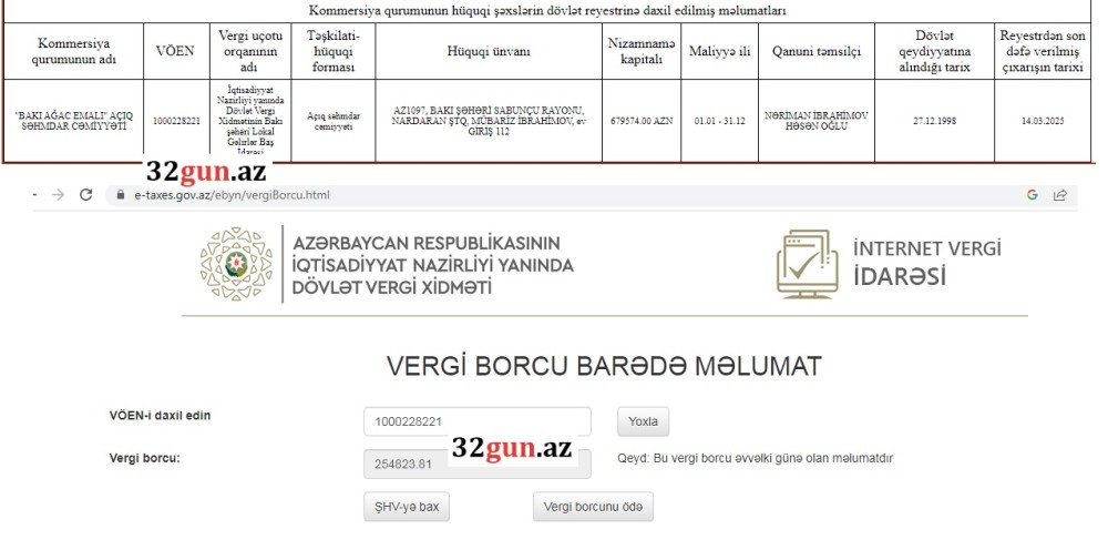 "BAKI AĞAC EMALI" ASC-nin külli miqdarda vergi borcuüzə çıxdı - FOTO