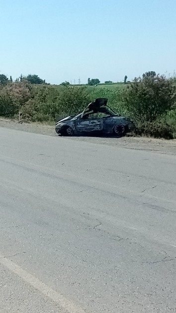 İmişlidə qəzaya uğrayan avtomobil yandı -FOTOLAR