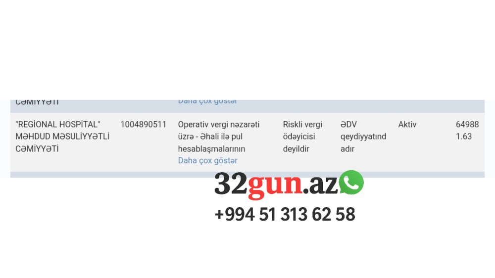 "REGİONAL HOSPİTAL" MMC-nin vergi borcu artıb- FOTOFAKT