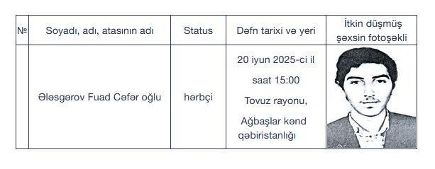 Sabah daha bir itkin-şəhid dəfn olunacaq - FOTO