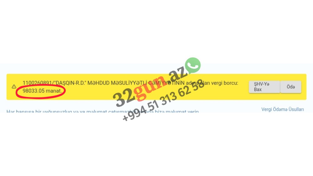 "DAŞQIN-R.D." MMC-nin 98 min manatlıq vergi borcu var/ FOTO