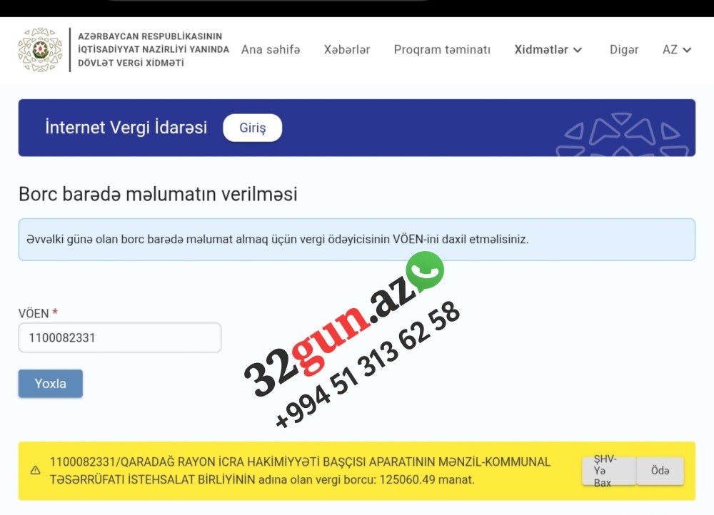 Qaradağ İcra Hakimiyyətinin tabeliyindəki idarənin vergi borcuartdı