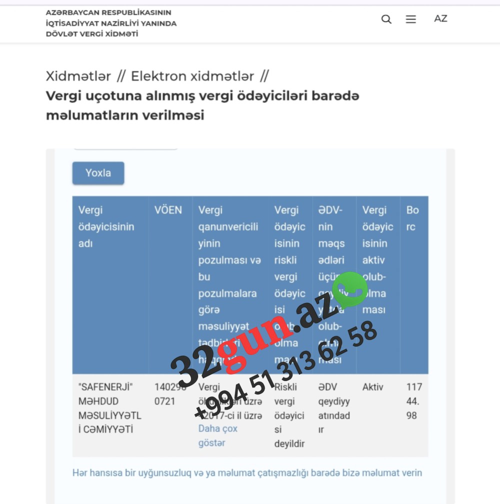 "SAFENERJİ" MMC-nin vergi borcu yaranıb