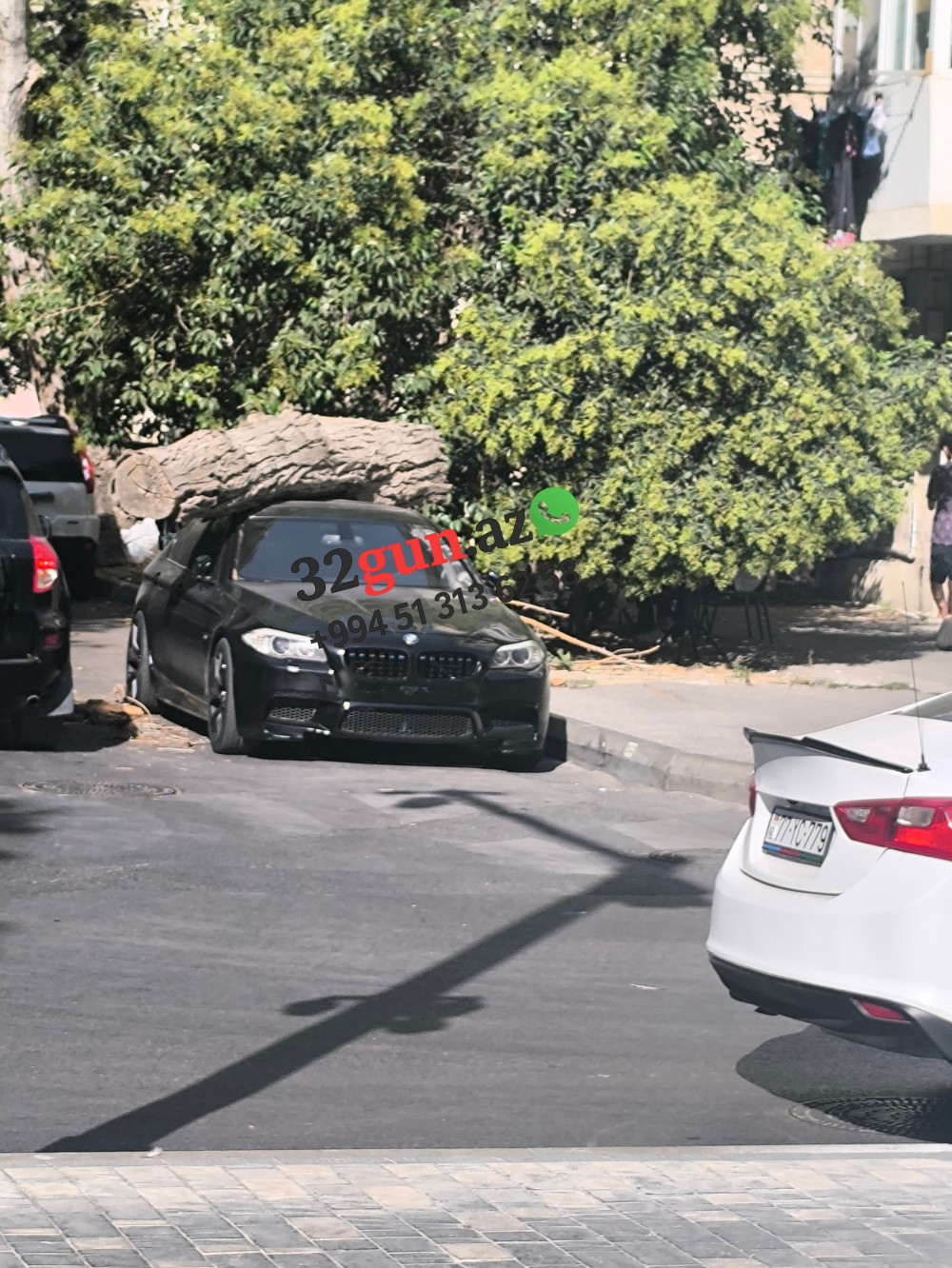 Park edilmiş avtomobilin kabusu: Bakıda ağac BMW-nin üzərinə düşdü