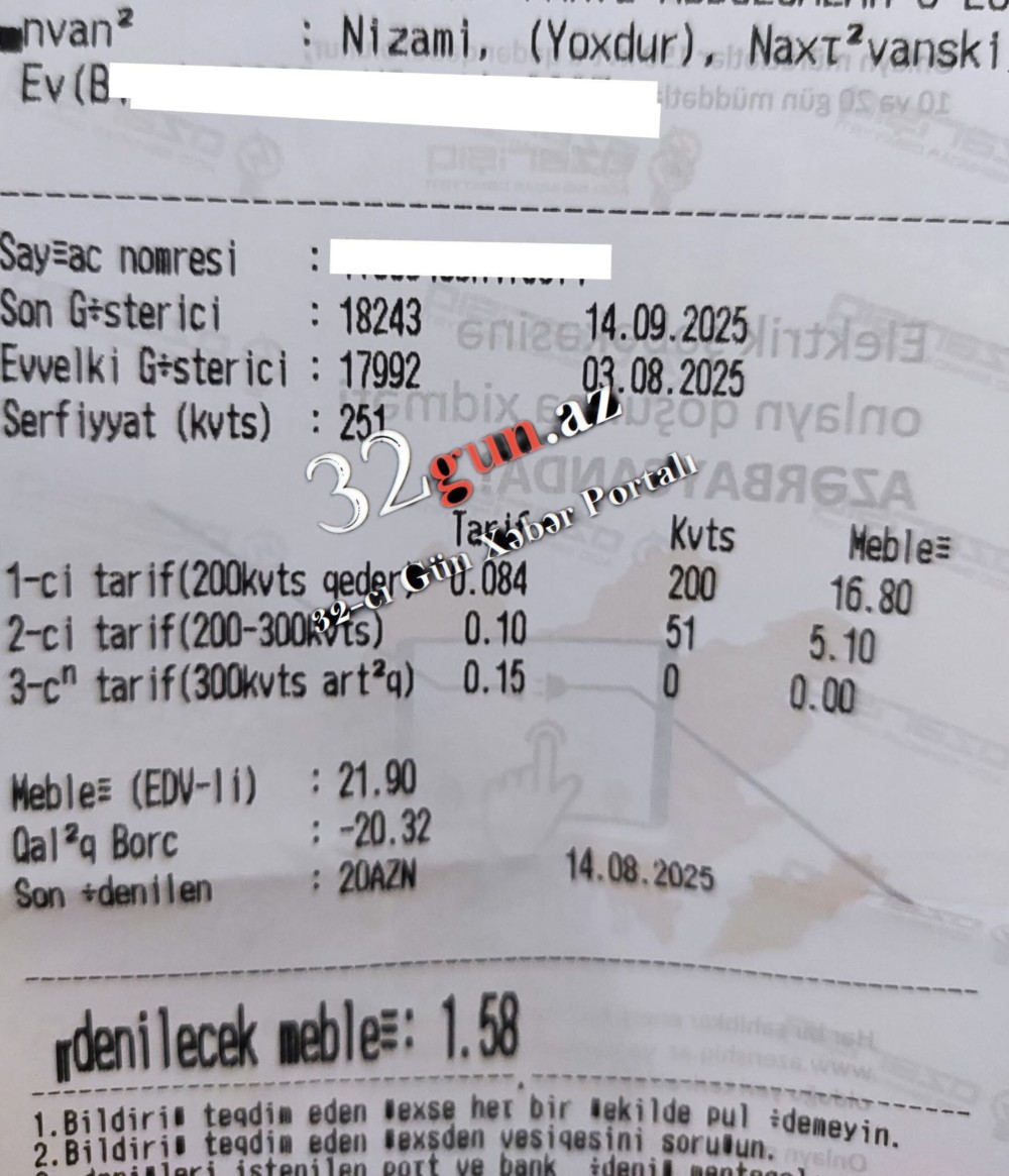 Vüqar Əhmədovun rəhbərlik etdiyi “Azərişıq” vətəndaşı narazı saldı -“Limitdən artıq istifadə üçün intervalı uzadırlar”