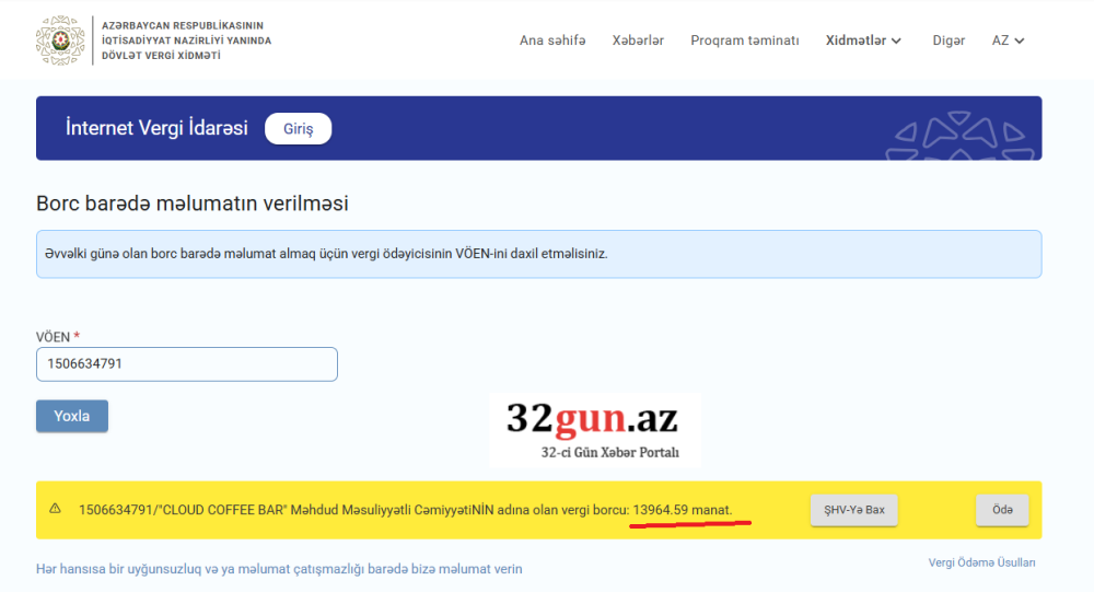 “CLOUD COFFEE BAR” dövlətə borclandı- FOTO