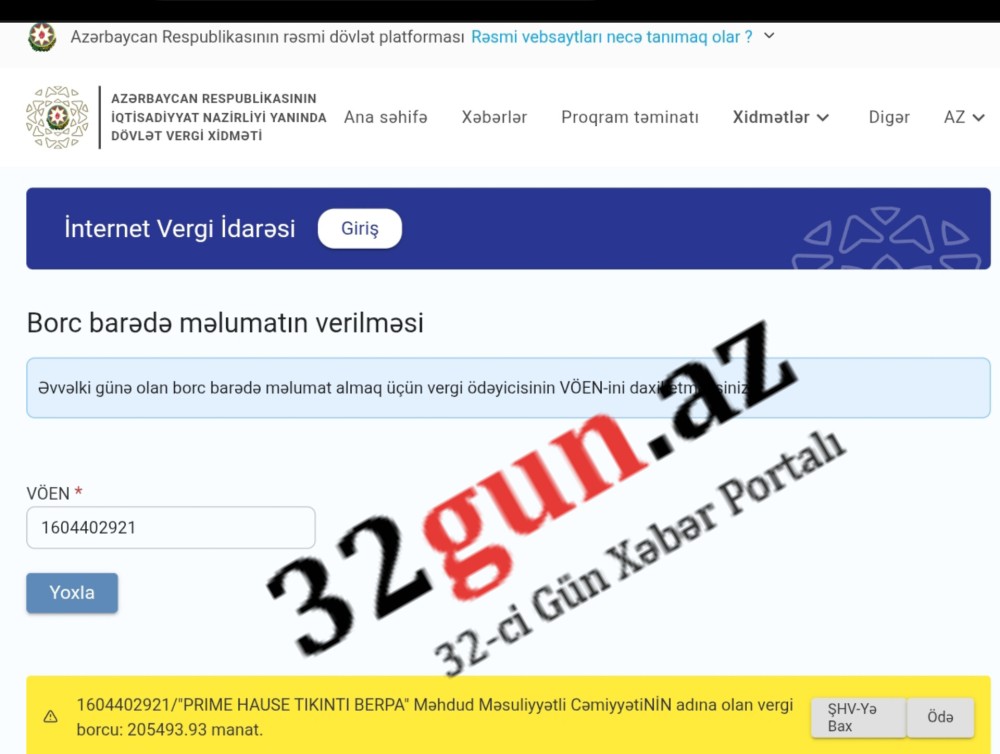 “Prime Hause Tikinti Berpa” MMC-nin külli miqdarda vergi borcu üzə çıxıb/ FOTO