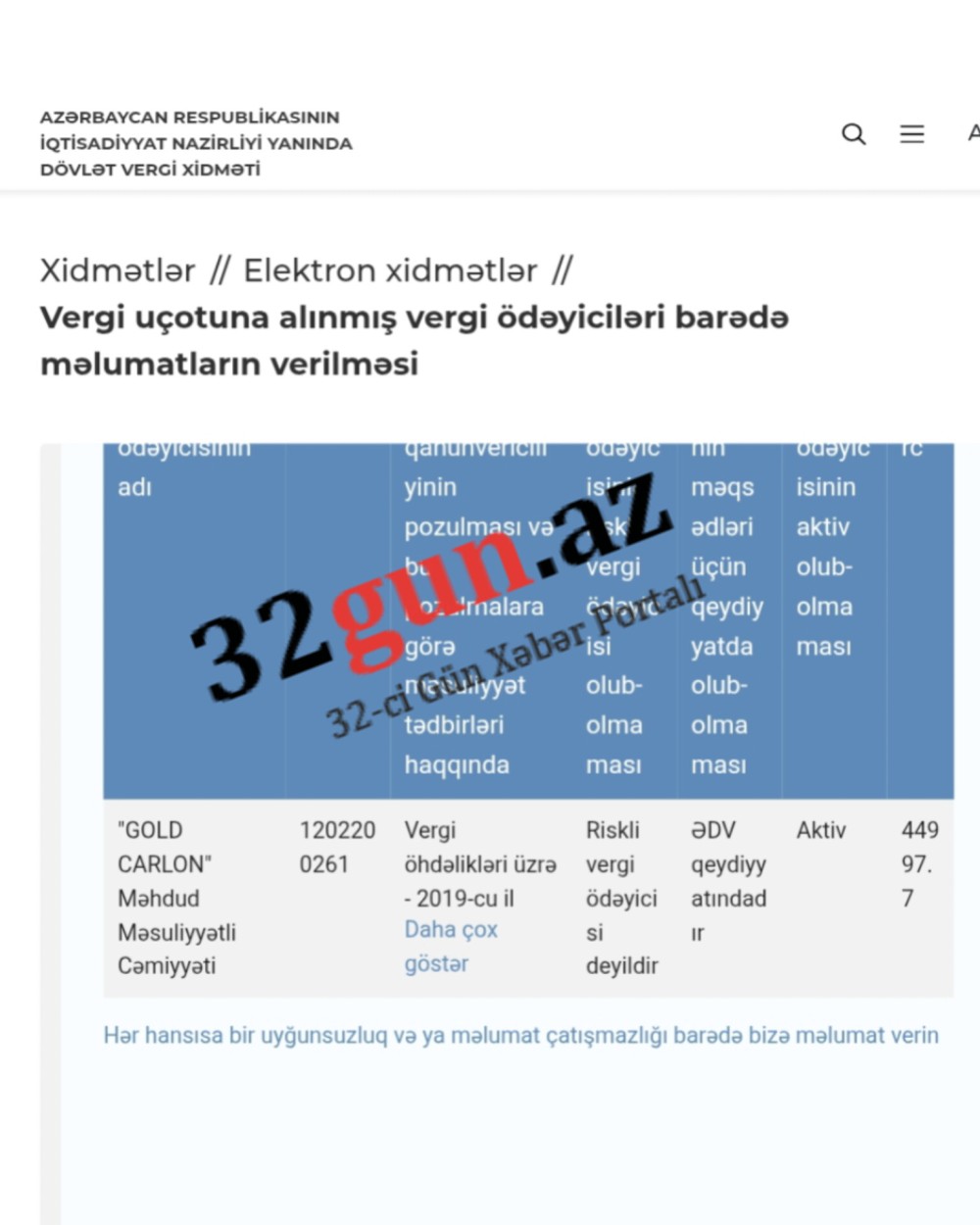 “Gold Carlon” MMC-nin dövlətə borclandı/ FOTO