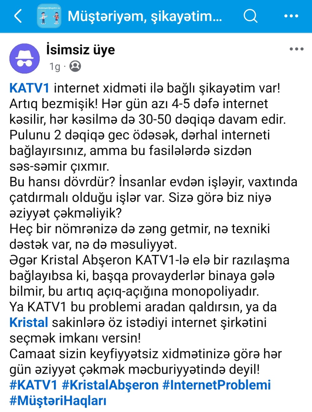 Bakıda sakinlər KATV1-in internet xidmətindən narazıdır: “Hər gün internet kəsilir, amma..."