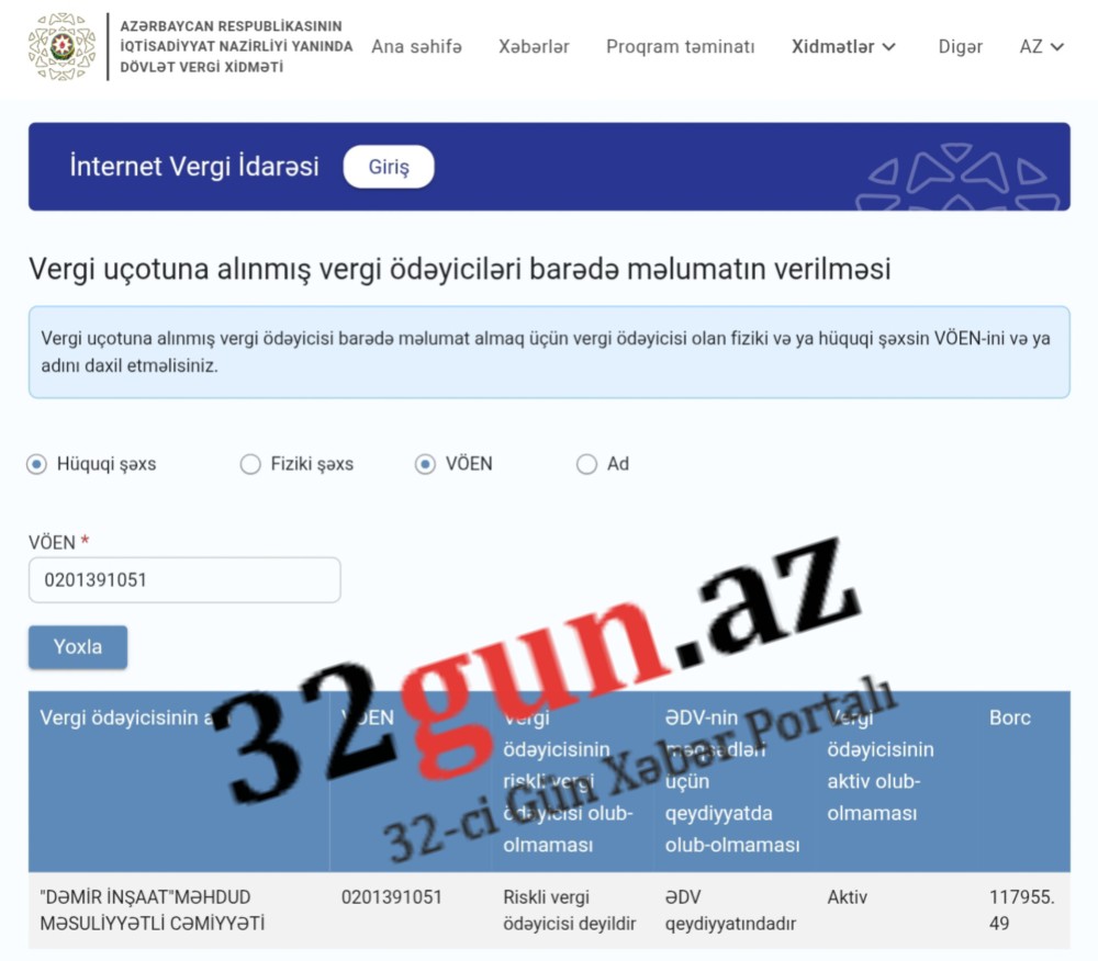 “Dəmir İnşaat” MMC-nin vergi borcu yaranib