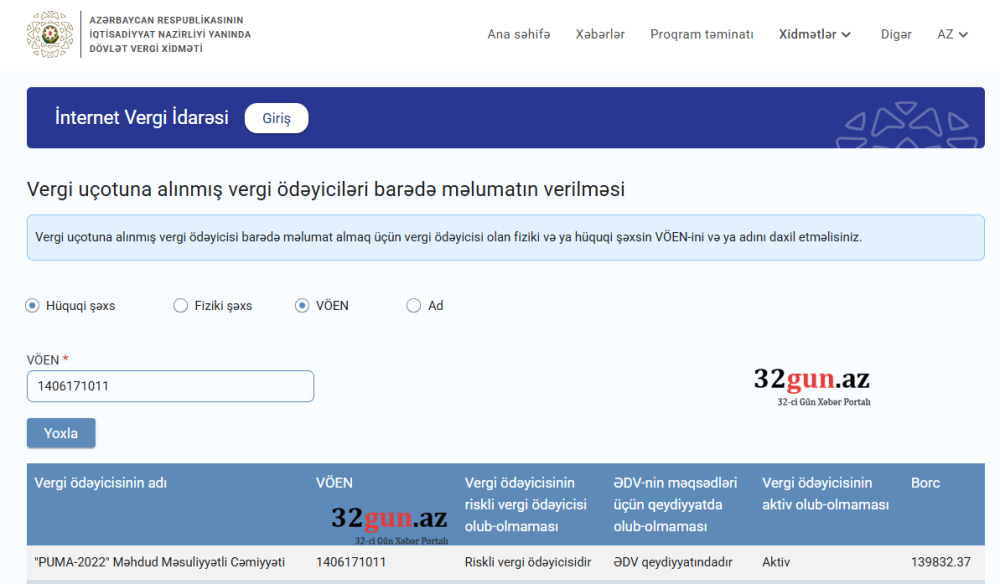 “PUMA-2022” MMC-nin 139 min manatlıq vergi borcu üzə çıxdı