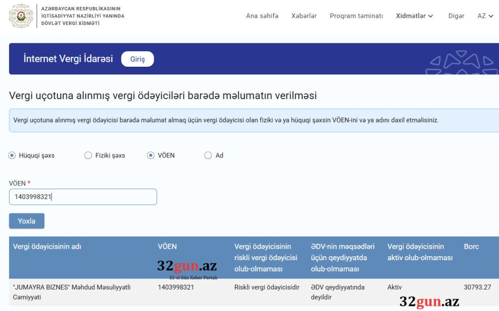 “Jumayra Biznes” MMC-nin 30 min manatlıq vergi borcu aşkarlandı