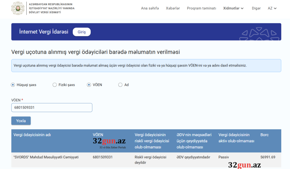 “SVORDS” MMC-nin vergi borcu üzə çıxdı