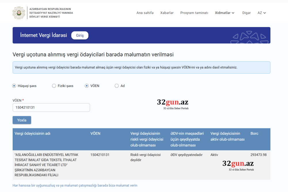 “Aslanoğulları”nın Azərbaycandakı filialının vergi borcu200 min manatı keçdi