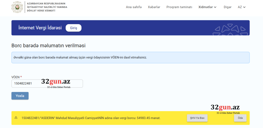 “Asderin” MMC-nin vergi borcu üzə çıxıb