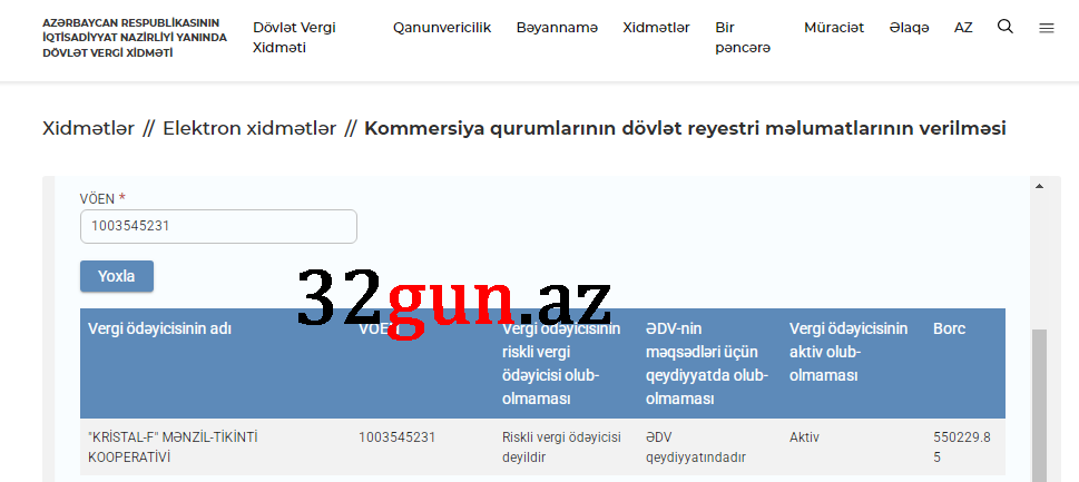 “Kristal-F” MTK-nın550 min manatdan  çox vergi borcu yaranıb