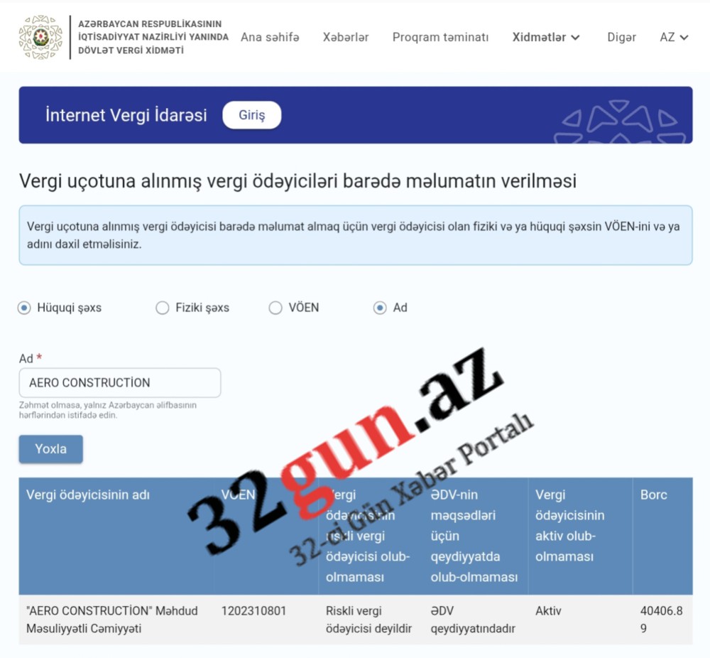 “Aero Construction” MMC-nin  vergi borcu üzə çıxdı